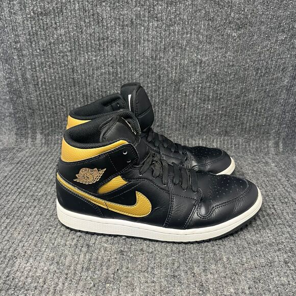 Nike Air Jordan 1‎ Mid Black Metallic Gold White Shoes Mens Size 8 DQ8426-071
